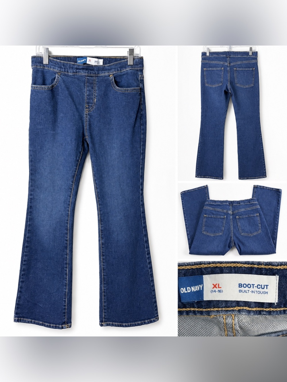 Old Navy Girls Bootcut Jeans XL 14-16 Medium Wash Pull-On Stretch Denim